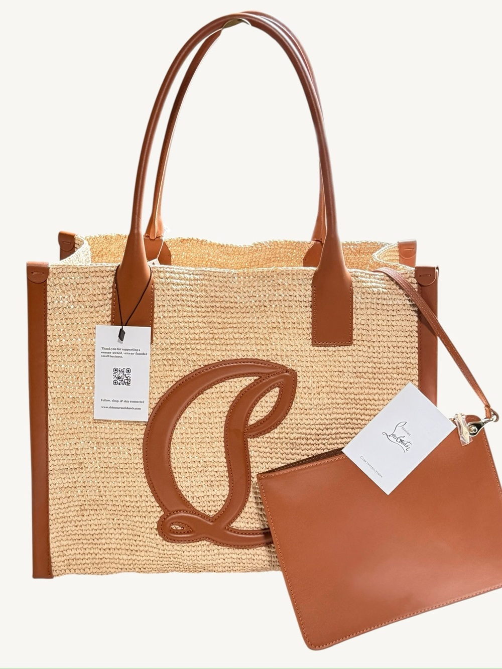 NWT Christian Louboutin Large By My Side Raffia Tote Bag Woven Travel Summer